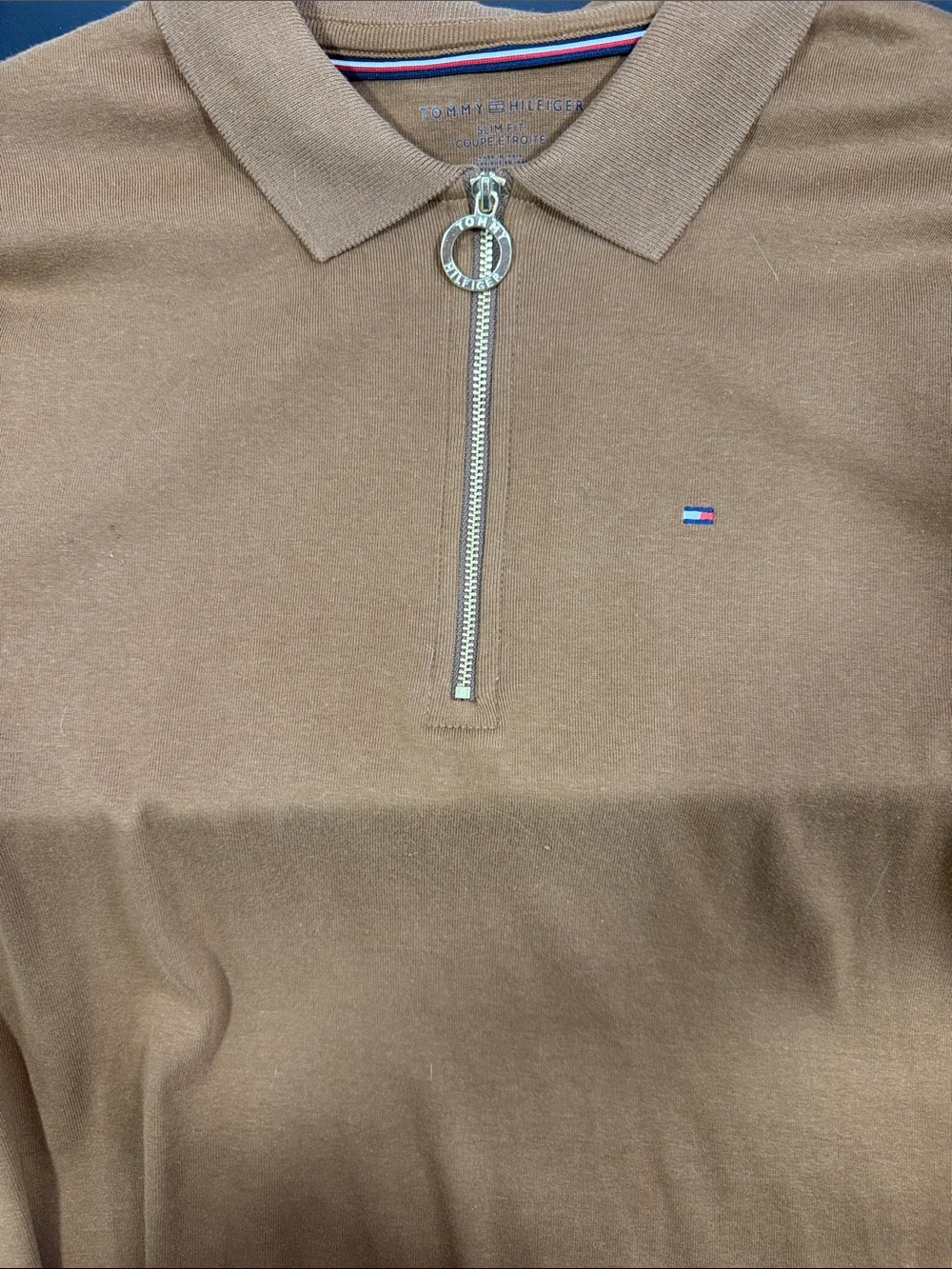 Tommy Hilfiger Brown Half-Zip Polo with Flag Logo